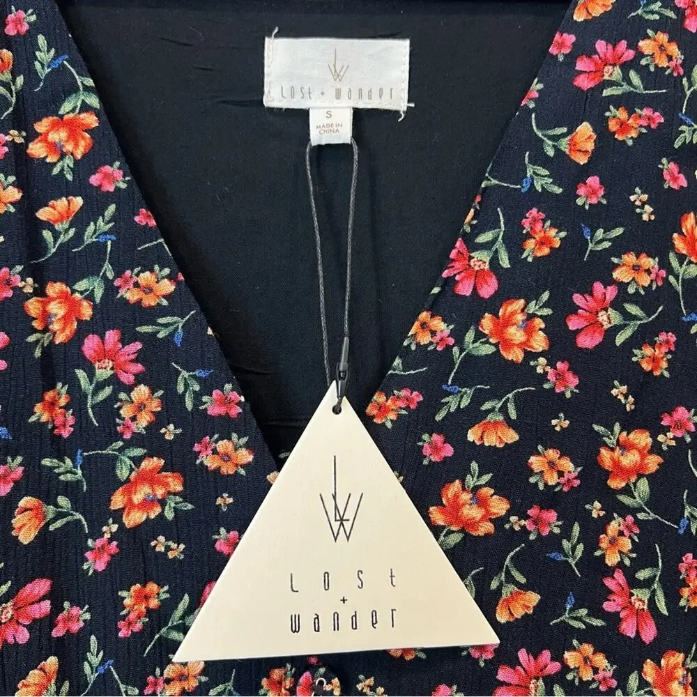 Lost + Wander Party Til Dawn Floral Romper ruffle hem black pink yellow